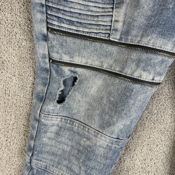 Southpole Jeans Mens 32x30 Acid Wash Skinny Moto Biker Ribbed Zip Distressed - Picture 4 of 16